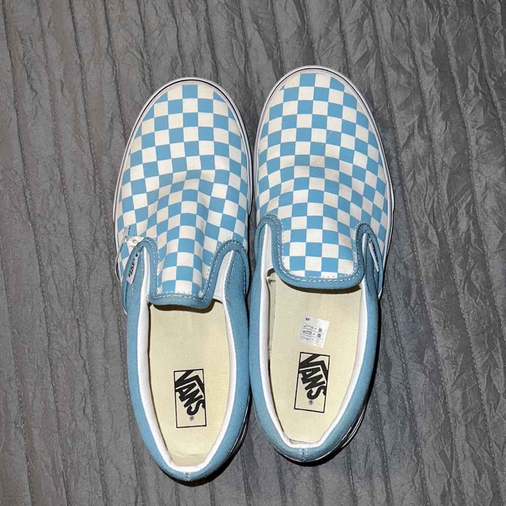 Vans size 7 juniors white and light blue checkered brand new